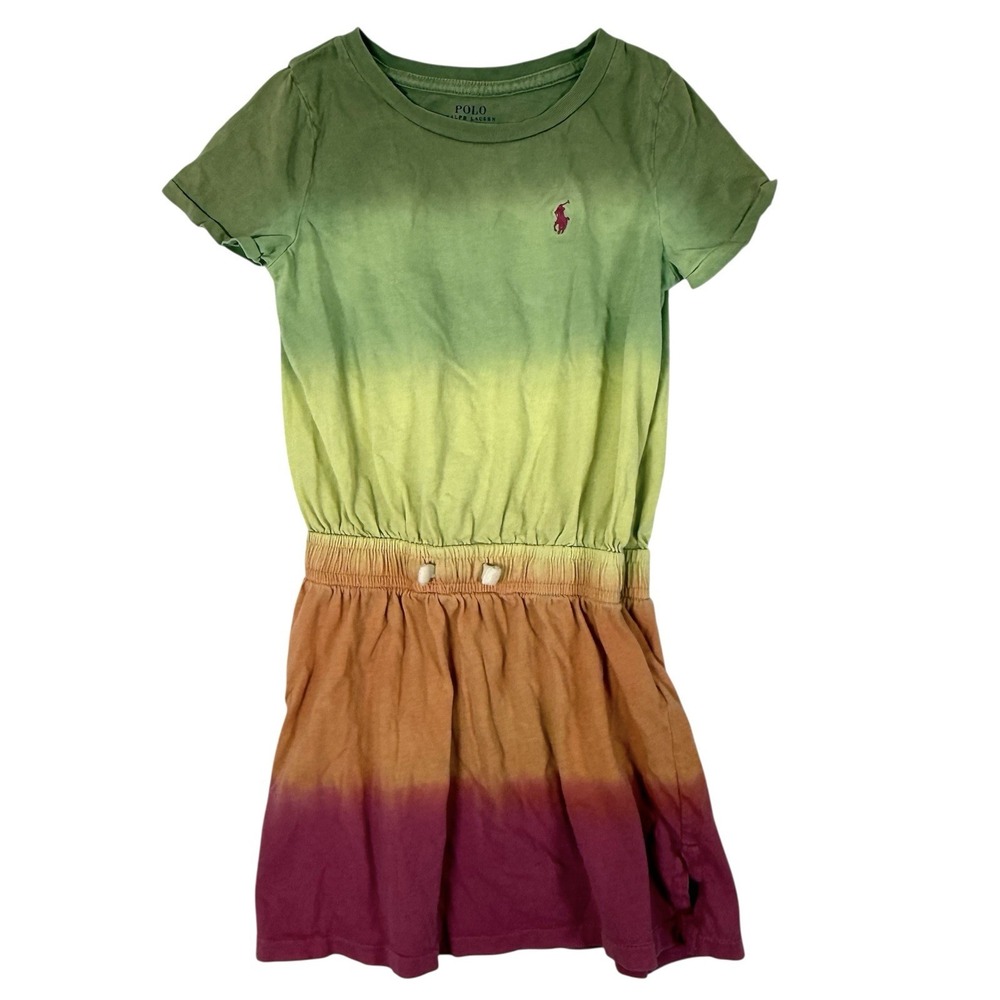 Polo Ralph Lauren Ombre Cotton‎ Jersey T Shirt Dress Girls Size 5 Green Pink